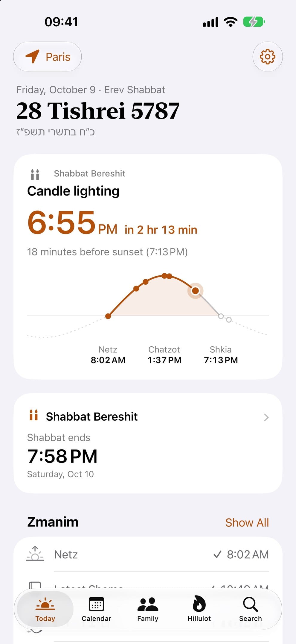 The Today screen of Moed in English