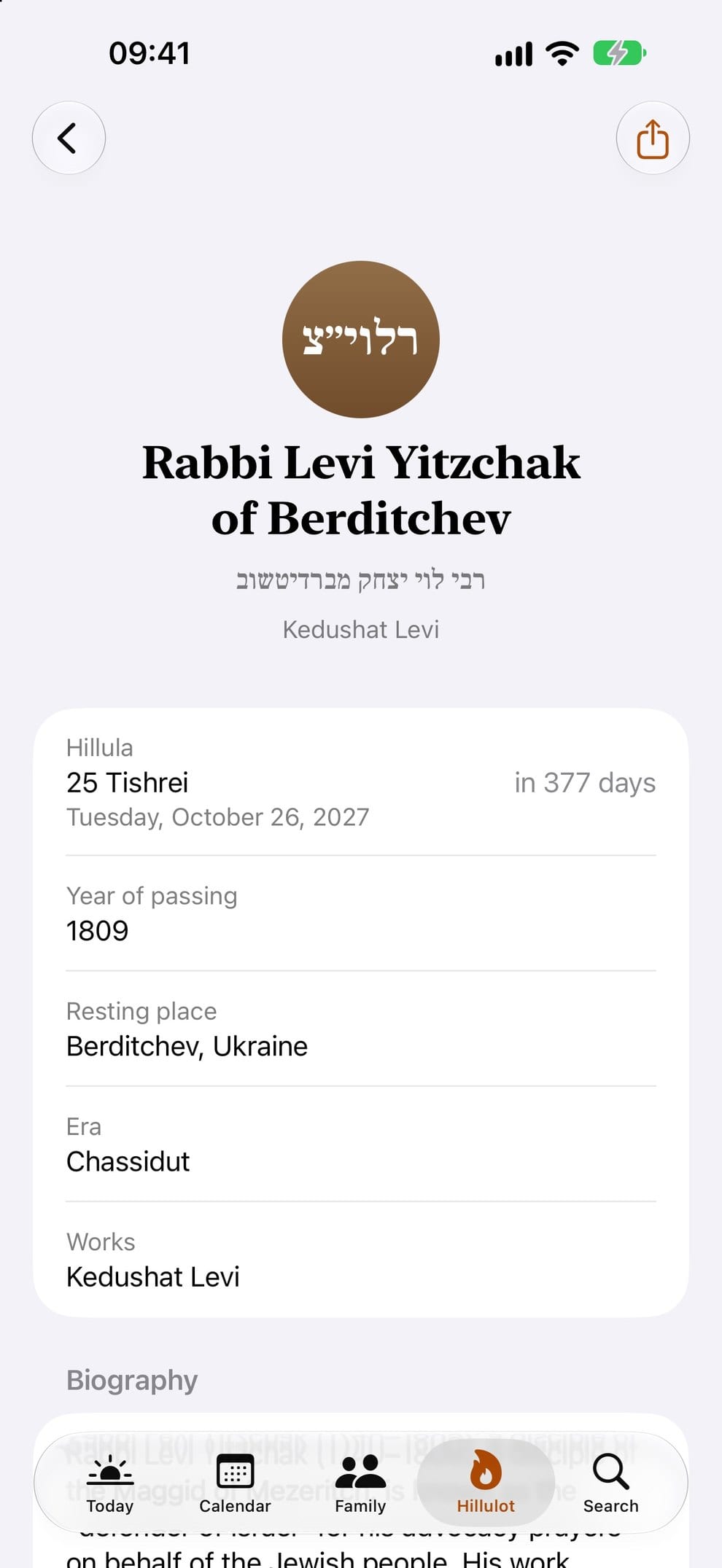 The page of Rabbi Levi Yitzchak of Berditchev
