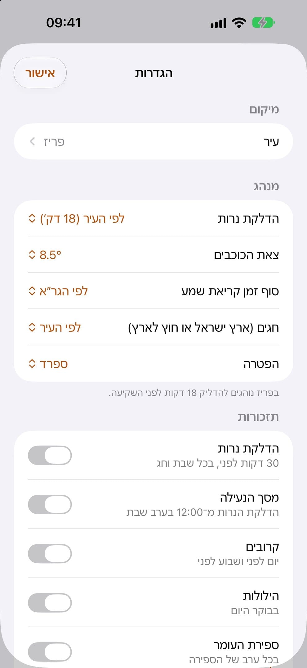 ההגדרות: עיר, מנהג ותזכורות